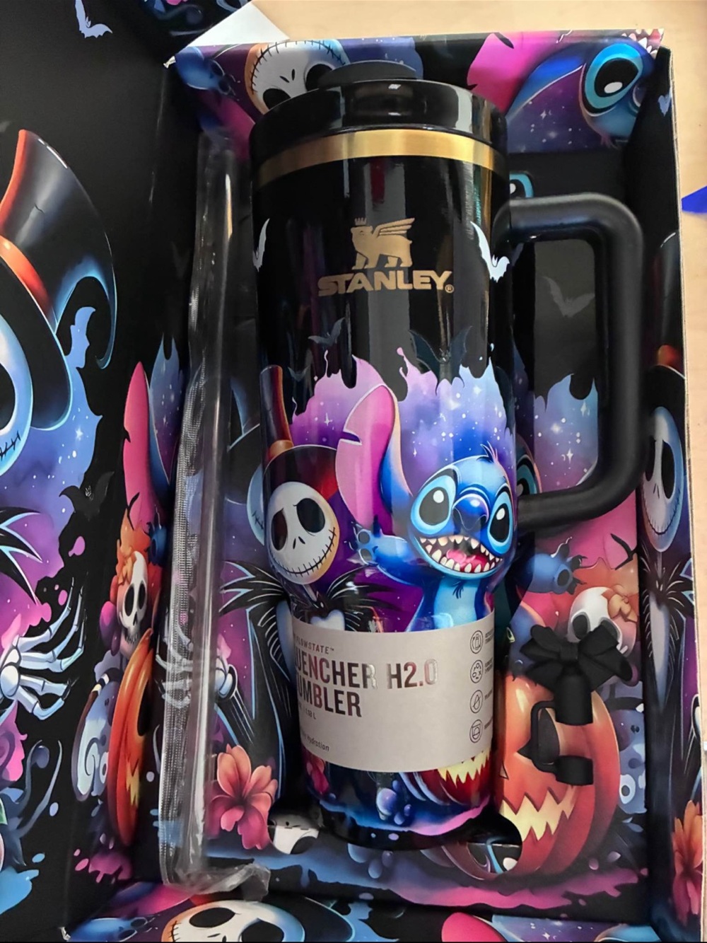 Stanley Black Halloween Lilo Stitch H2.0 Quencher Tumbler glow in the dark 40oz